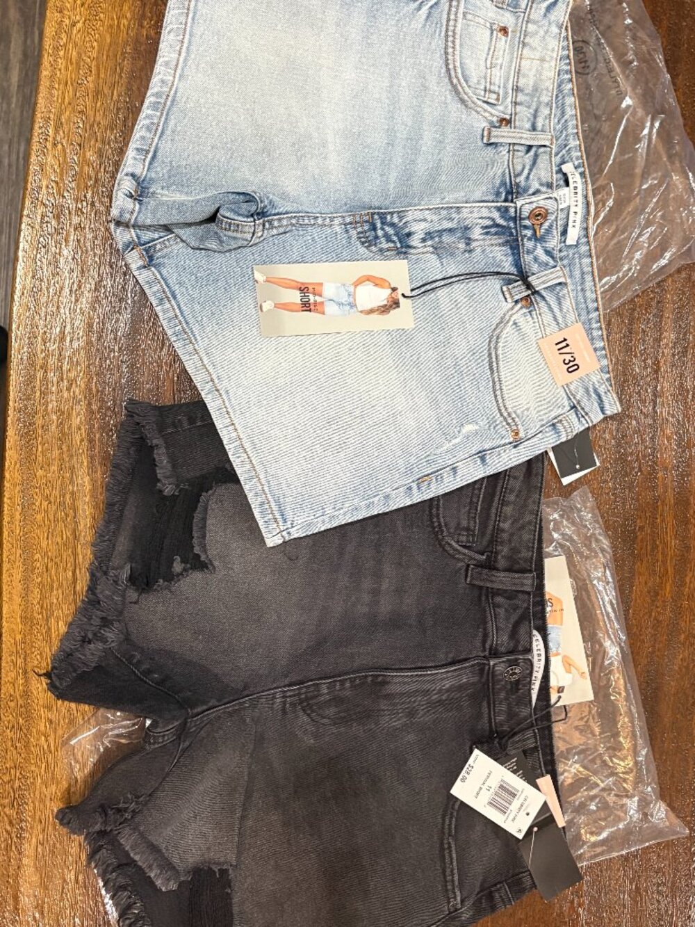 Lot of 2 Pair Celebrity Pink Denim Shorts black distressed & 5" light wash 11/30